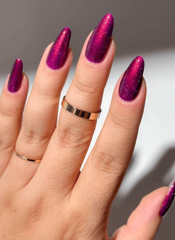 Captivating Deep Magenta Cat-Eye Nails Captivating Deep Magenta Cat-Eye Nails — Winter Nail Colors for Women Over 40