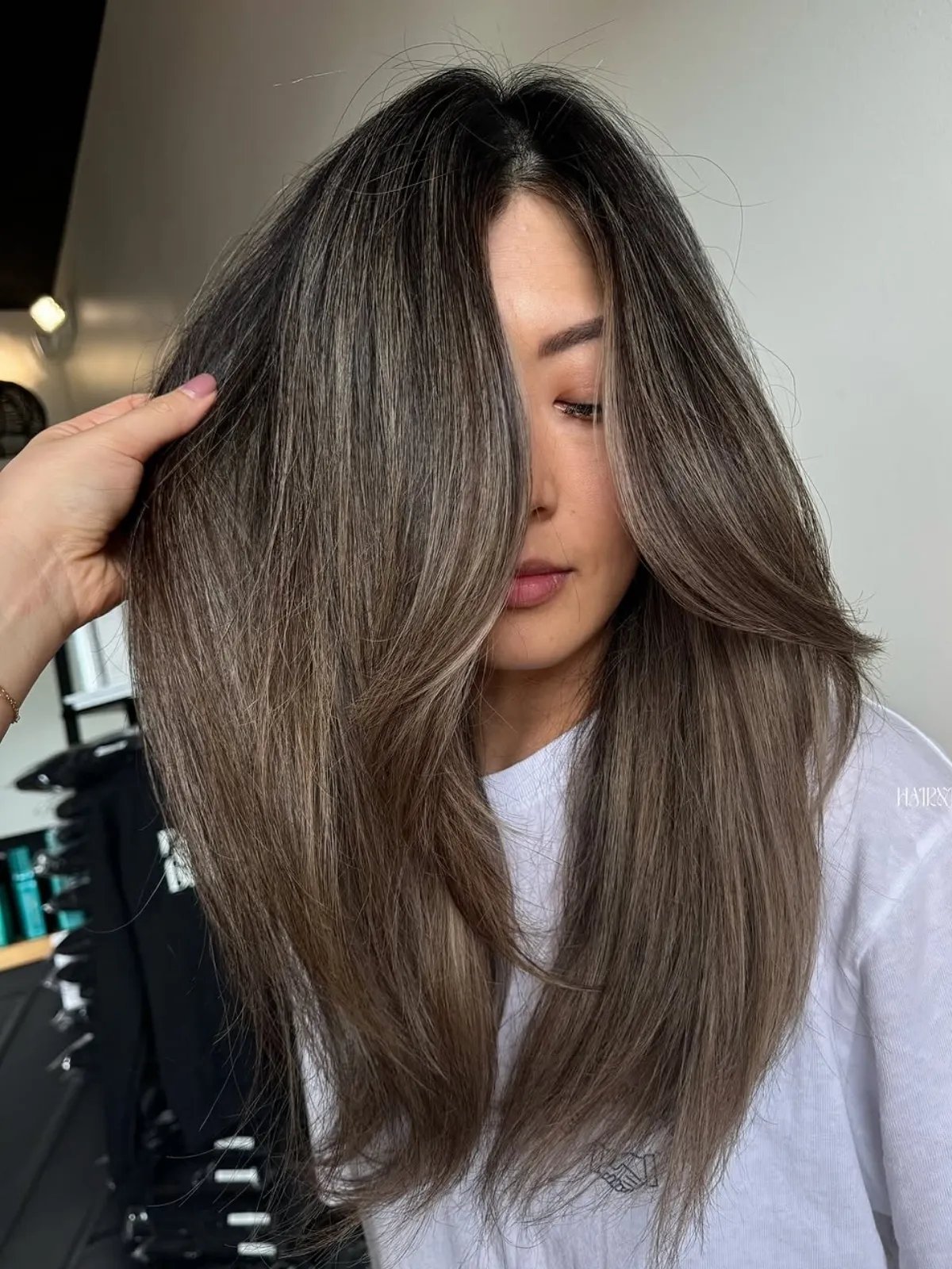 Long Layers Mid-Back Voluminous Loose Waves in Ash Brown — Ash Brown Hair