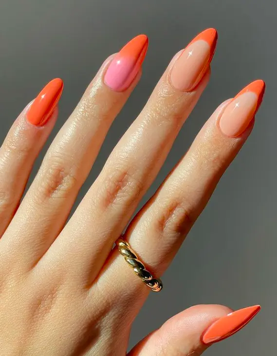 Soft Pink Peach French Ombre Almond Tips Soft Pink Peach French Ombre Almond Tips — Ombre Nail Designs