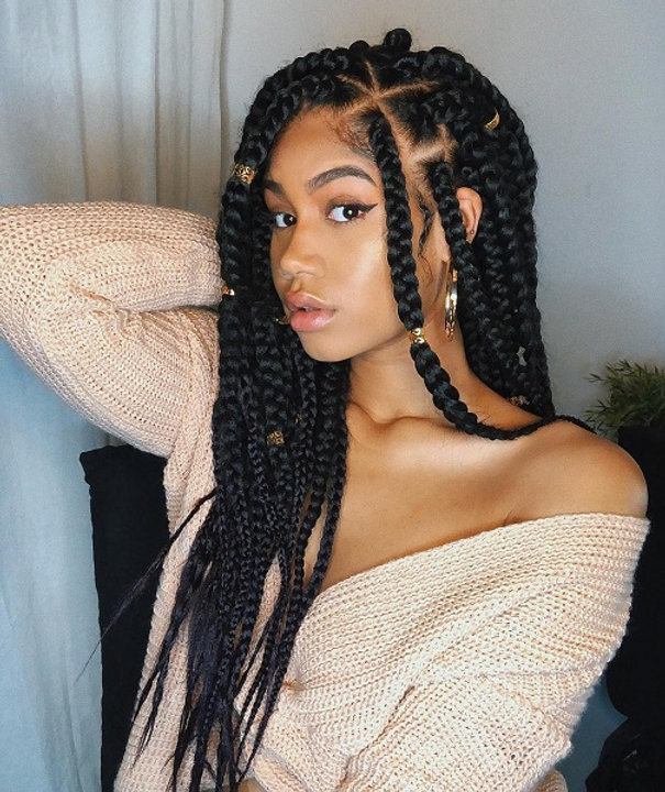 Mid-Back Box Braids With Gold Cuffs Mid-Back Box Braids With Gold Cuffs — Winter Protective Hairstyles
