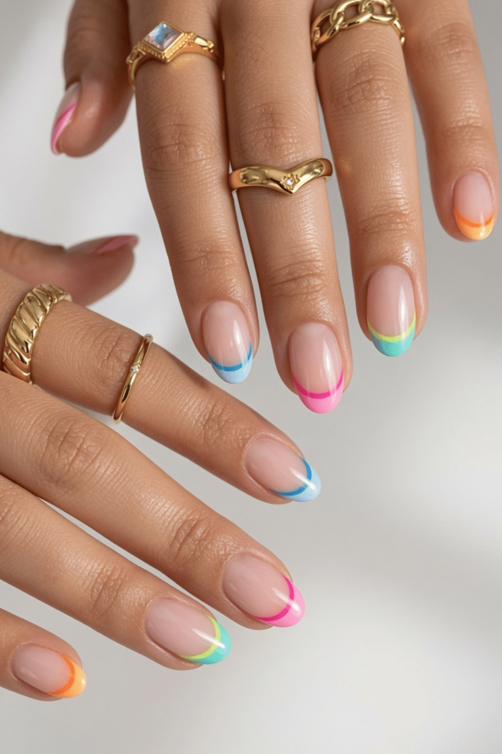 Short Oval Neon French Tips Mix Short Oval Neon French Tips Mix — Trendy Simple Nail Designs