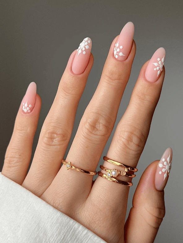 Snowflake Art On All Nails Visual Idea Snowflake Art On All Nails Visual Idea — Winter Nude Nails