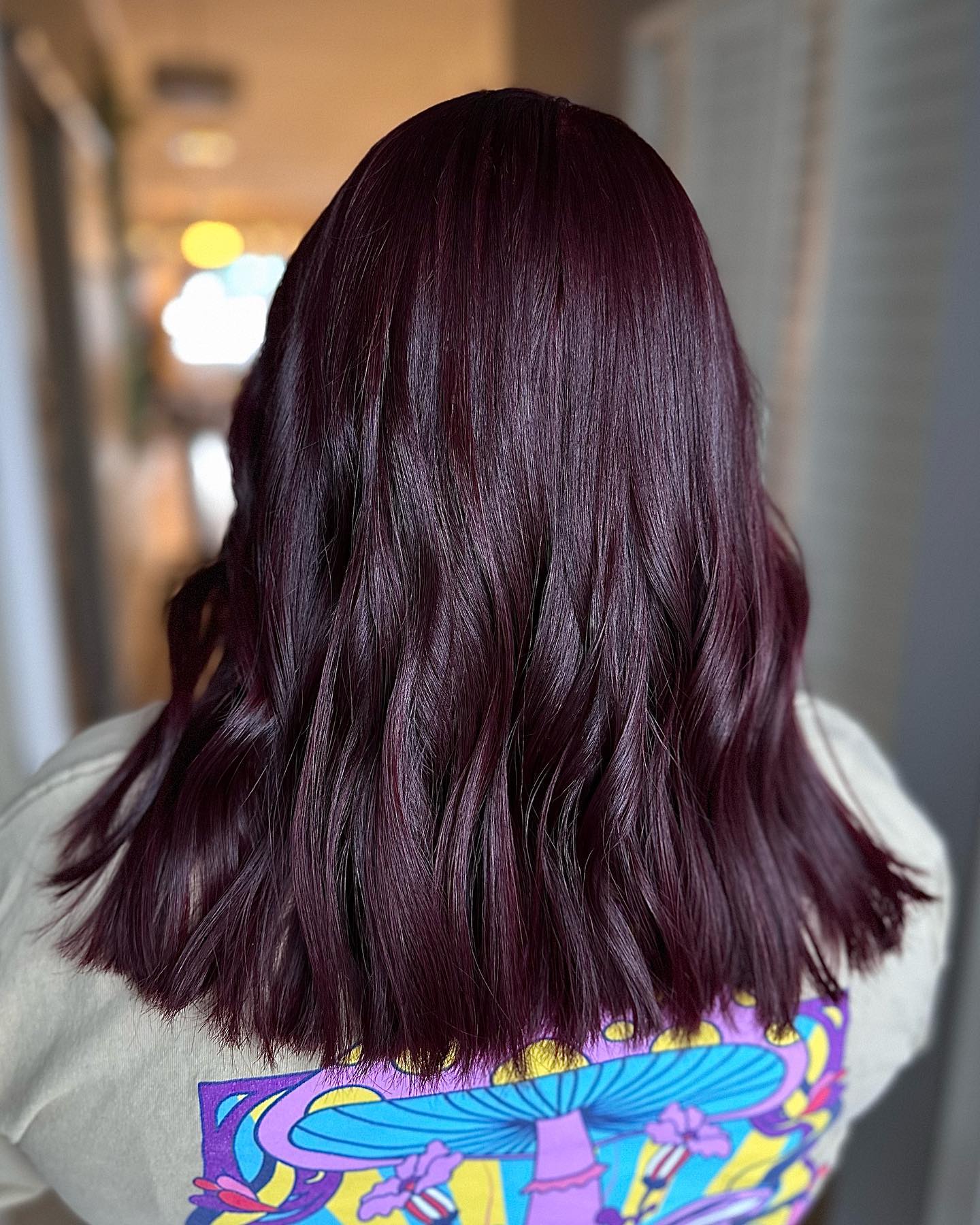 Black Cherry Plum Collarbone Lob — Plum Hair Color