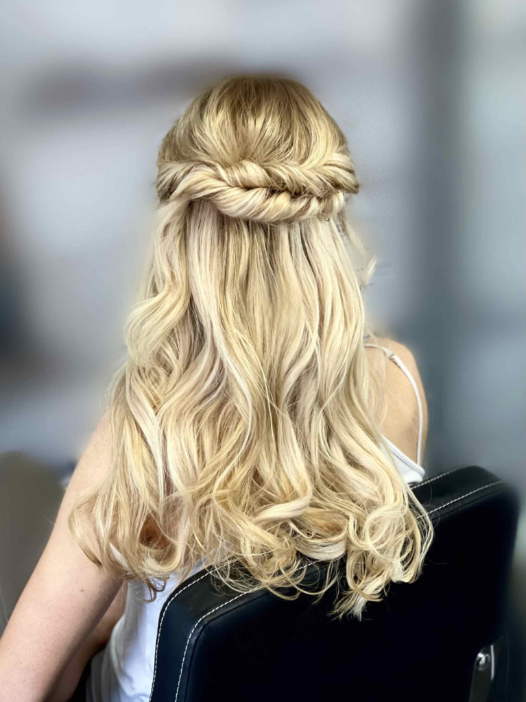 Blonde Prominent Braided Crown — Winter Half Up Half Down Hairstyles