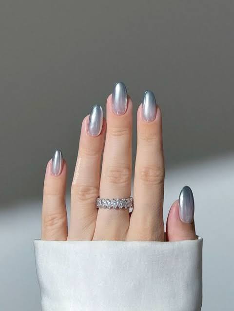 Medium Almond Visual Idea — Winter Chrome Nails
