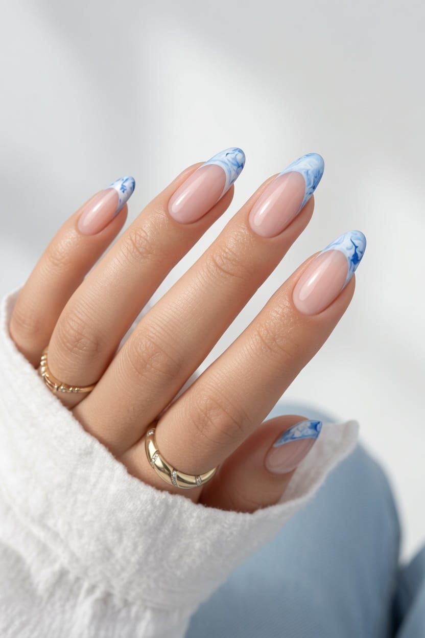 Pink Marble French Tip Almond Nails Pink Marble French Tip Almond Nails — Classy Simple Nail Designs