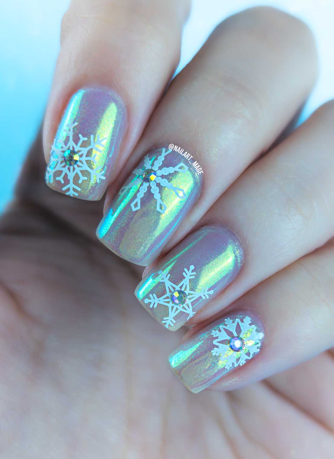 Chrome Iridescent Glossy Visual Idea — Winter Wonderland Nails