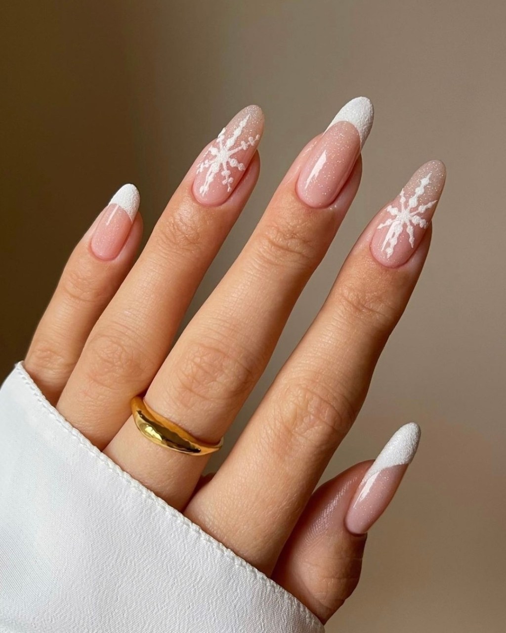 One Hand Close-Up Visual Idea — Winter French Tip Nails