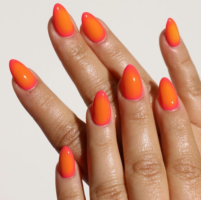 Orange Neon Pink Oval Ombre Nails Orange Neon Pink Oval Ombre Nails — Ombre Nail Designs