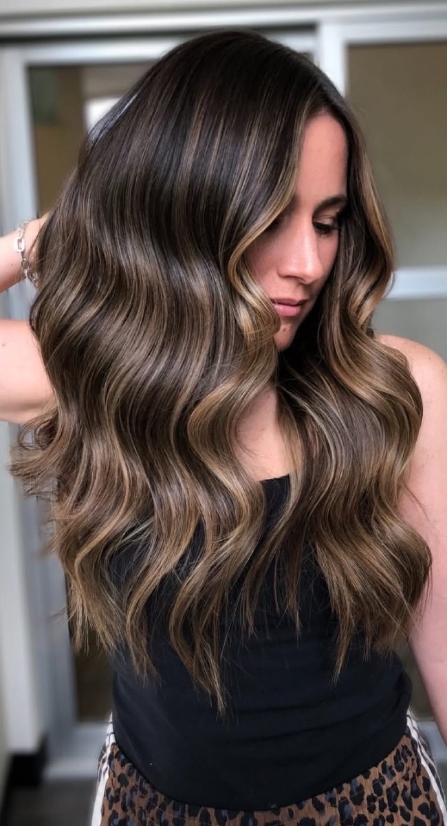 Mid-Back Wavy With Rich Dimension Mid-Back Wavy With Rich Dimension — Dark Chocolate Brown Hair