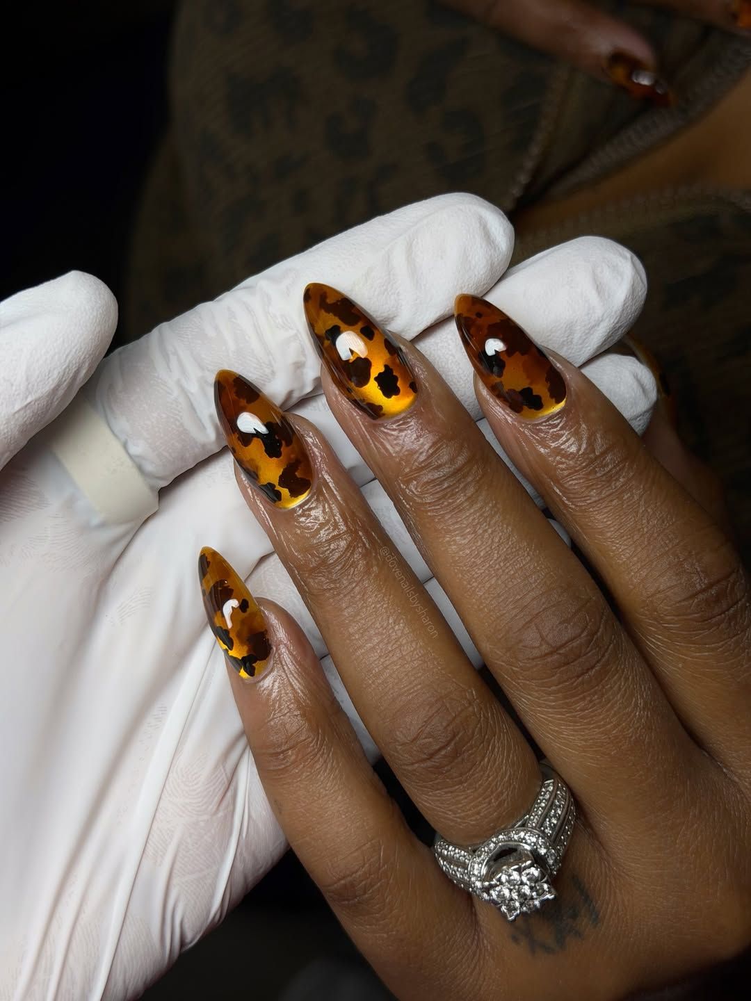 Extra Long Coffin Abstract Cheetah Print Nails — Brown Nail Designs