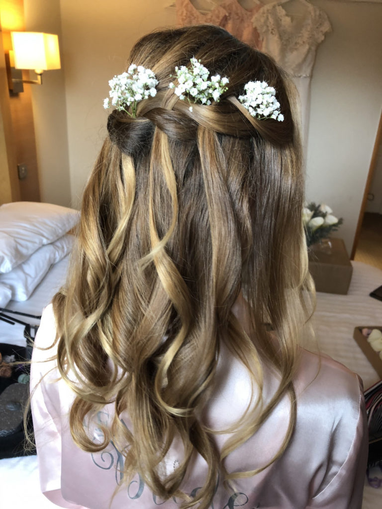 Honey Blonde Braided Crown Flowers — Winter Half Up Half Down Hairstyles