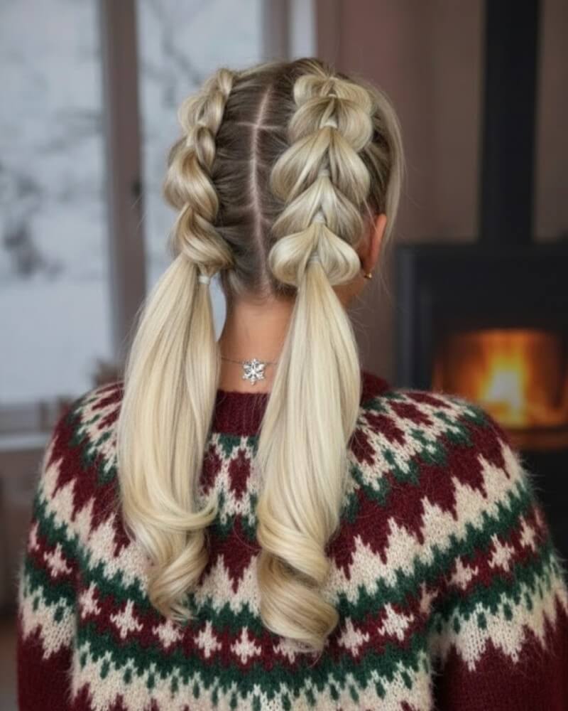 Ash Blonde Double Braided Pigtails Ash Blonde Double Braided Pigtails — Cute Winter Hairstyles