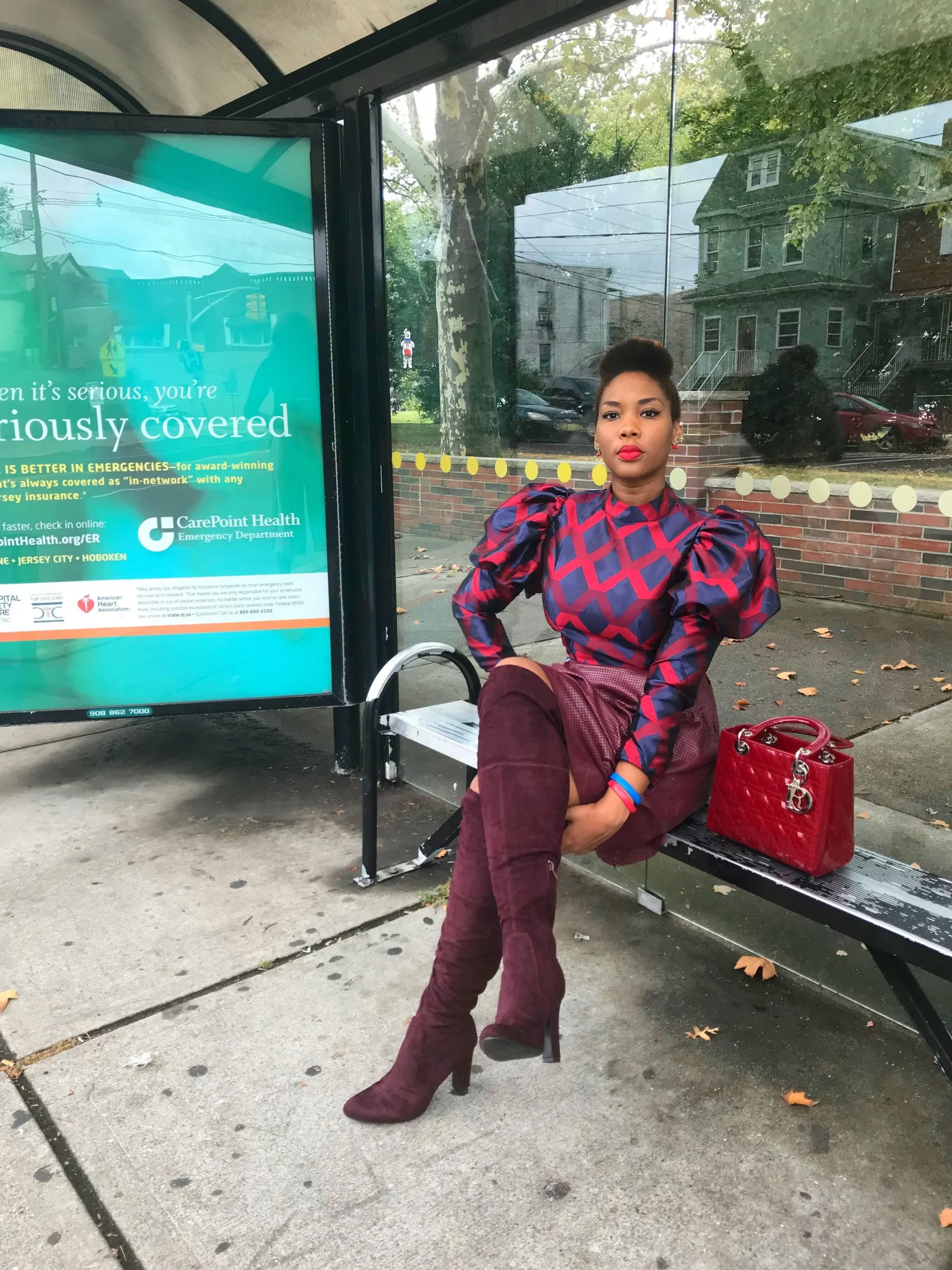 Playful Burgundy Over-the-Knee Boots with Mini Skirt — Burgundy Outfits