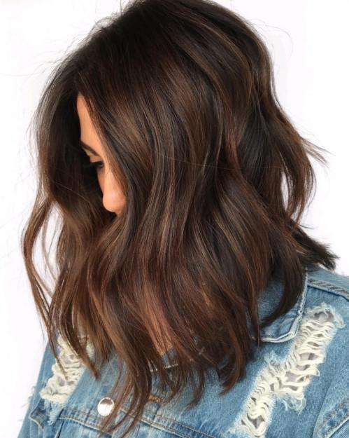 Mid-Back Waves With Caramel Dimension Mid-Back Waves With Caramel Dimension — Dark Chocolate Brown Hair