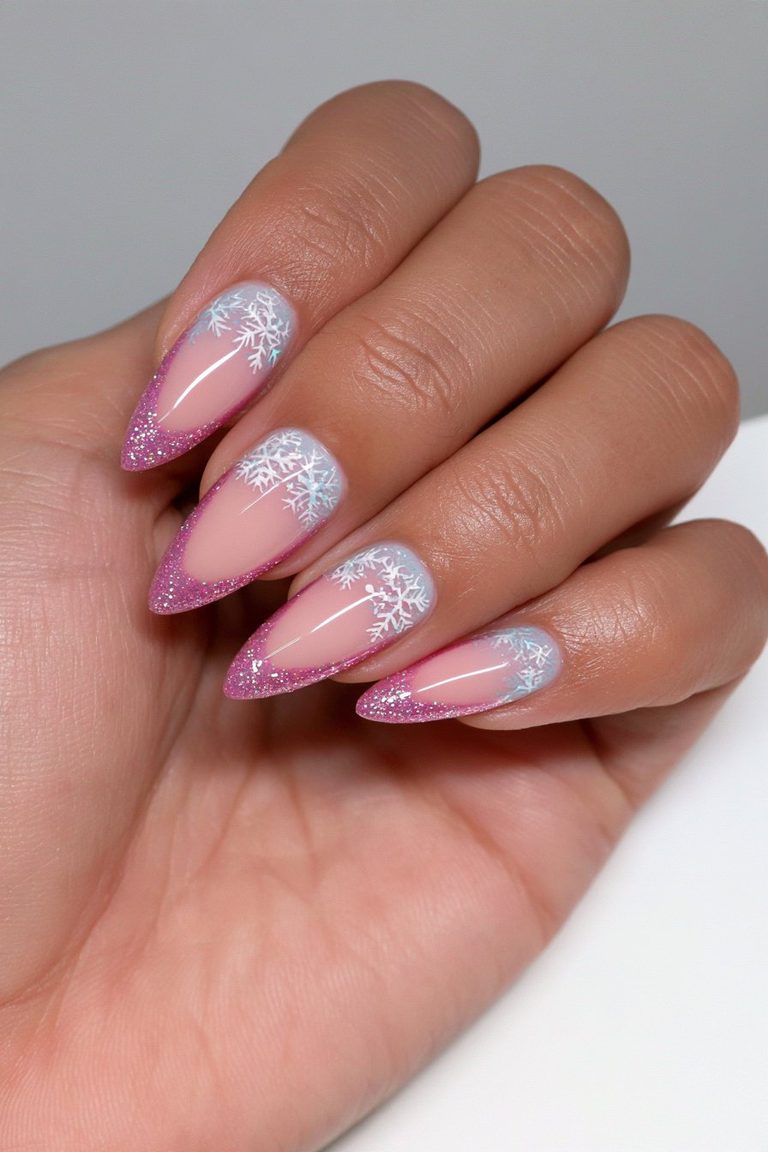 Snowflake Decals On French Tips Visual Idea — Winter French Tip Nails
