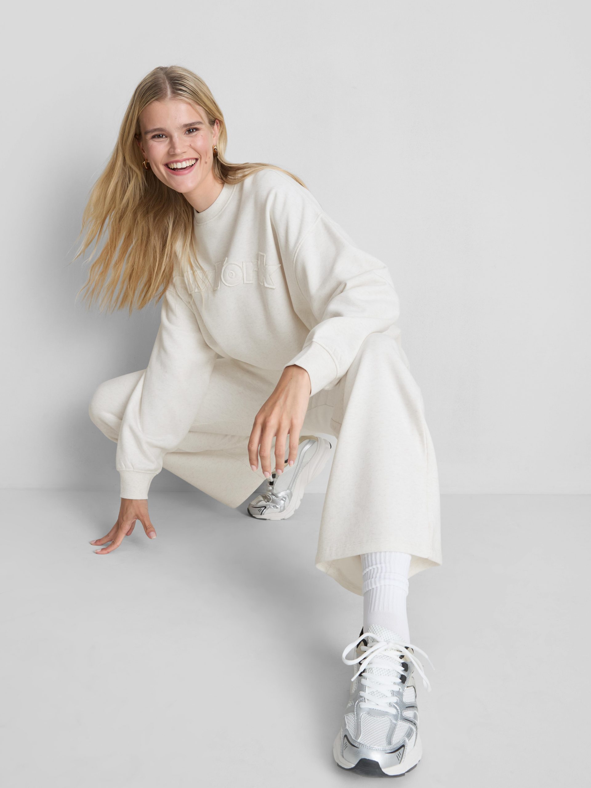 Cream Textured Knit Loungewear Set with Embroidered Detail Cream Textured Knit Loungewear Set with Embroidered Detail — Loungewear Outfits