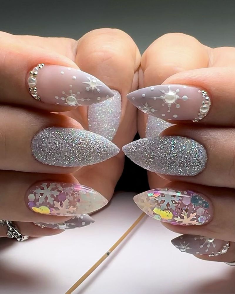 Detailed Nail Art Clean Lines Visual Idea — Winter Stiletto Nails