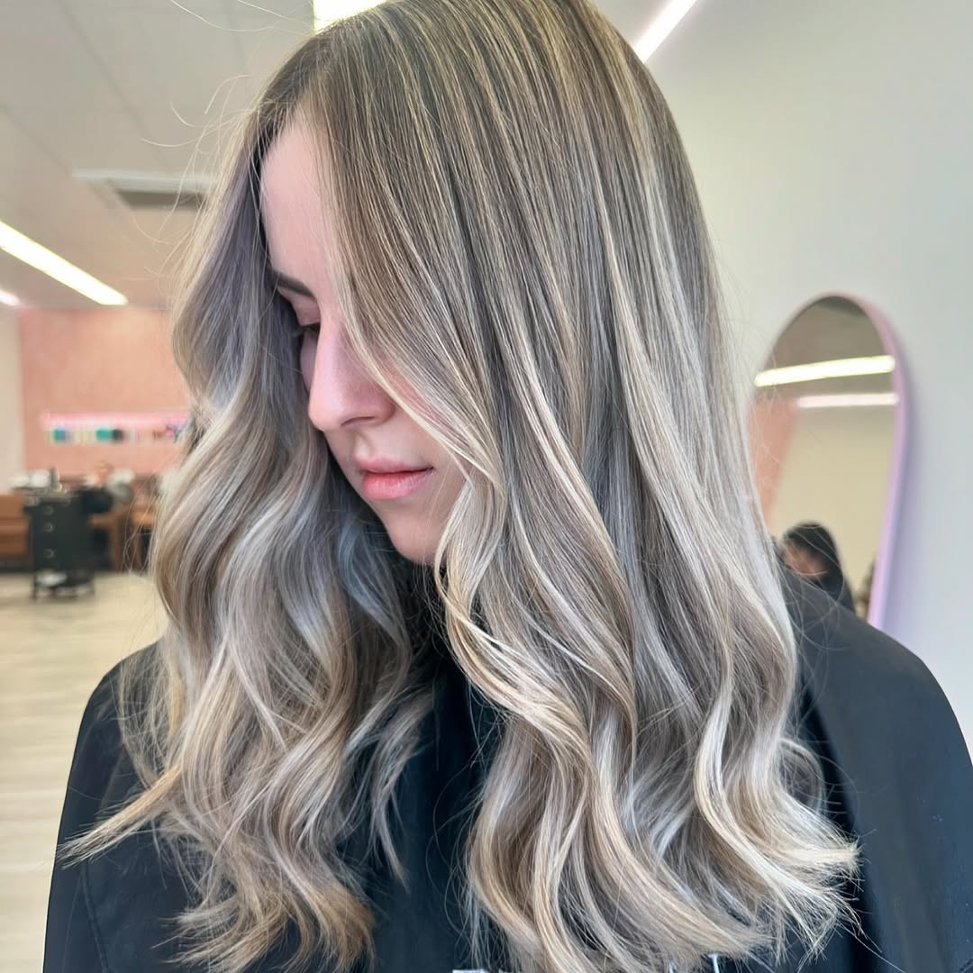 Wavy Medium Density Ash Blonde With Platinum Silver Highlights Wavy Medium Density Ash Blonde With Platinum Silver Highlights — Winter Highlights