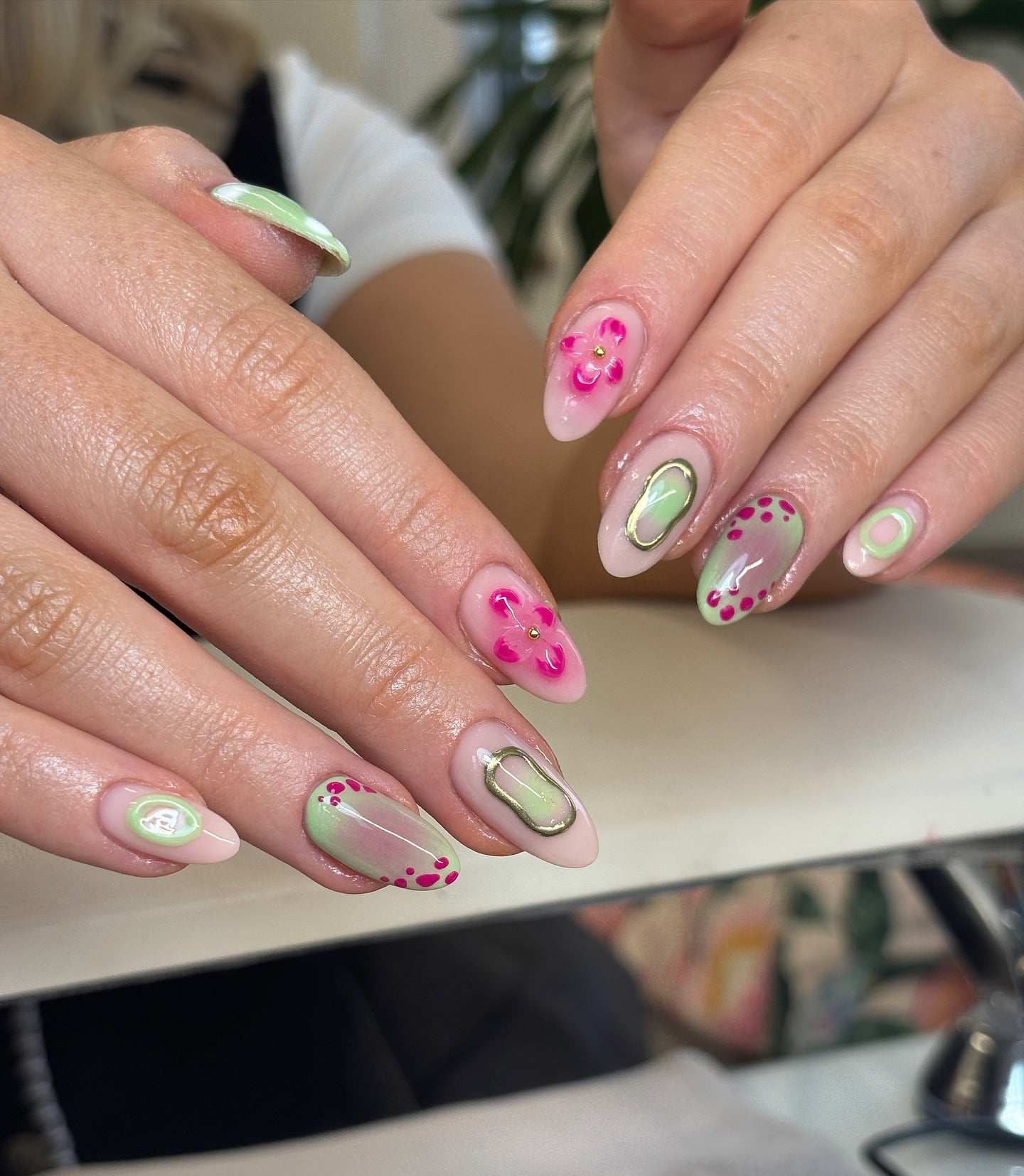 Medium Oval Floral and Gradient Nails — Easy Nail Designs