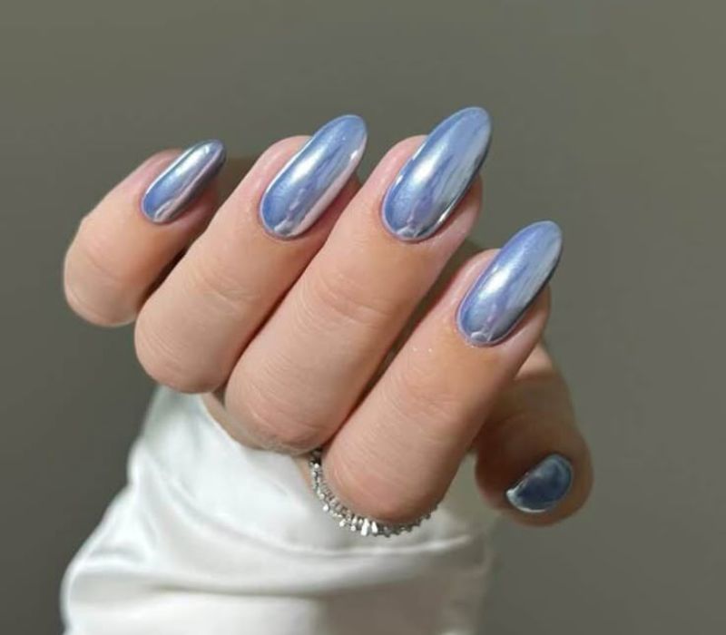 Visual Idea — The Lighting Is Soft And Directional — Winter Chrome Nails