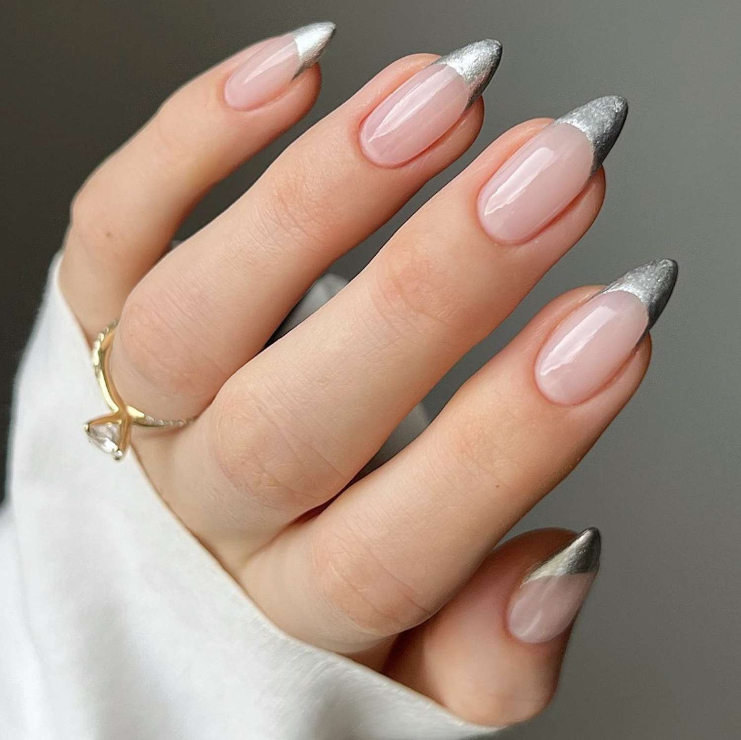Silver French Tips On All Nails Visual Idea — Silver Chrome Nails