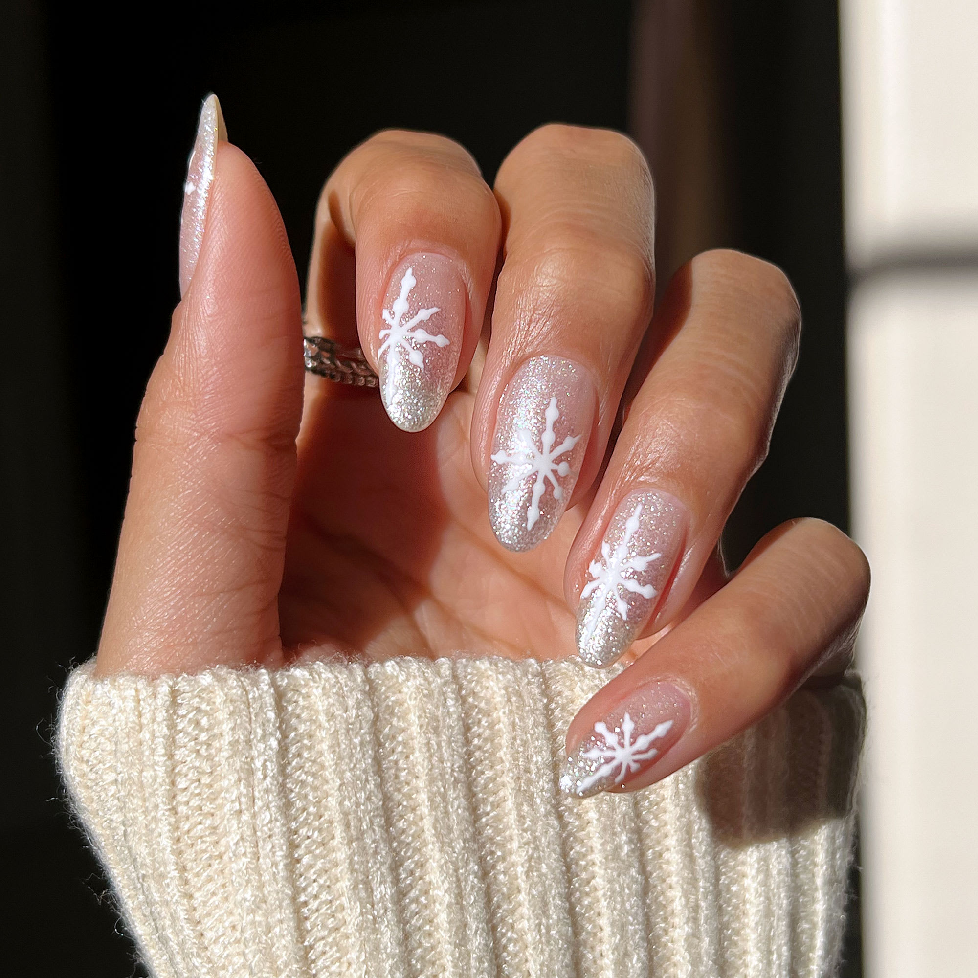 Snowflake Motif Dots Visual Idea Snowflake Motif Dots Visual Idea — Winter Formal Nails