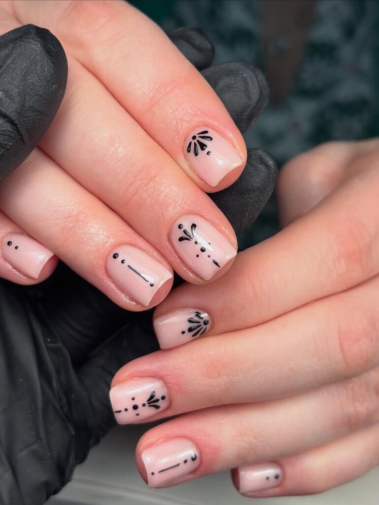 Sheer Pink Black Line Art Square Nails Sheer Pink Black Line Art Square Nails — Classy Simple Nail Designs