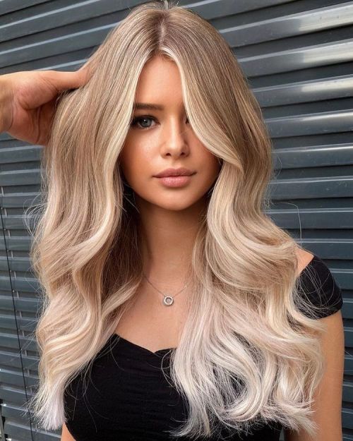 Blonde Highlights with Black Off-the-Shoulder Top — Blonde Hair Colour