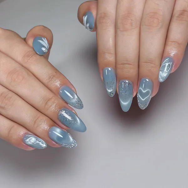 Light Blue Cat Eye Swirl Nails Light Blue Cat Eye Swirl Nails — Icy Blue Nails