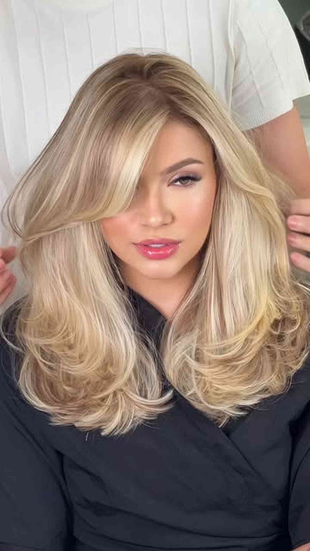 Shoulder Length Layered Cut Platinum Blonde Shoulder Length Layered Cut Platinum Blonde — Medium Length Winter Haircuts