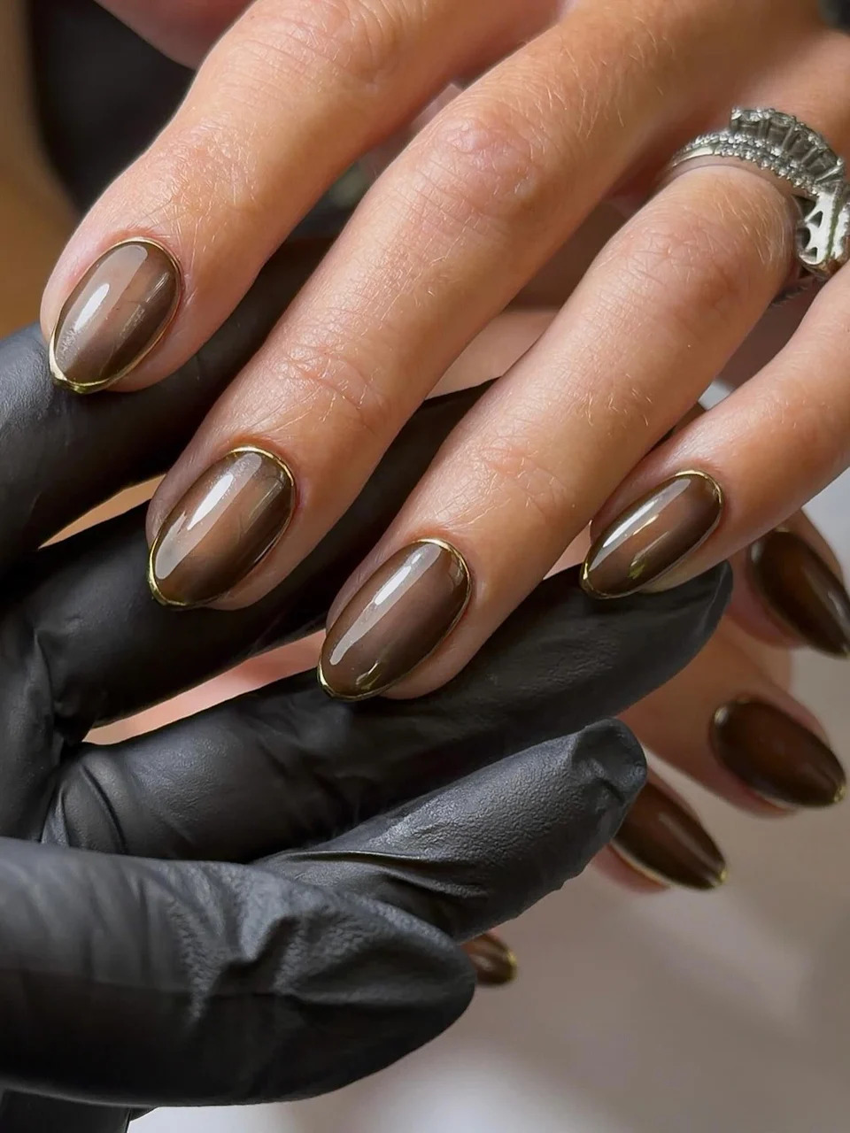 Jelly Brown Gold Border Nails Jelly Brown Gold Border Nails — Fall to Winter Nails