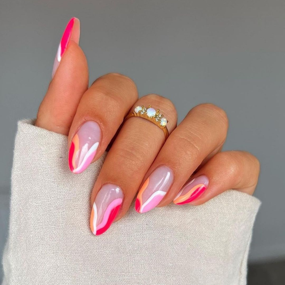 Medium Almond Red with White Polka Dots — Easy Nail Designs