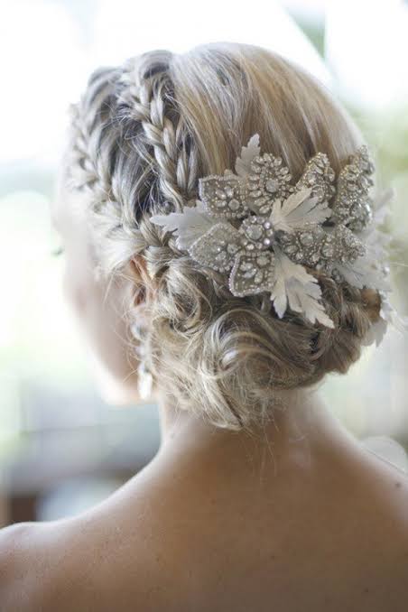 Blonde Updo with Braids and Bridal Accessory Blonde Updo with Braids and Bridal Accessory — Winter Updos