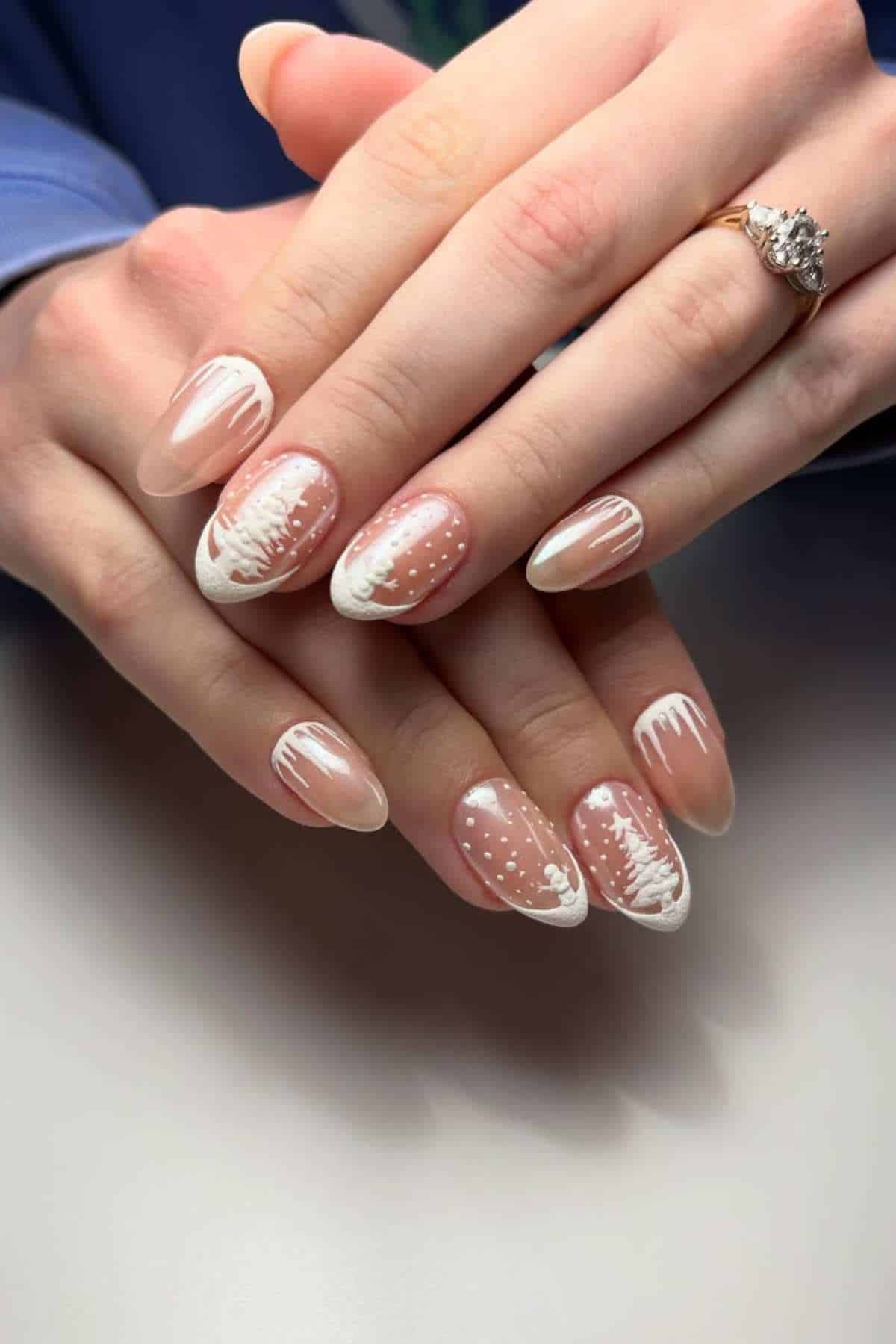 Nude Frosted Pine Tree Nails Nude Frosted Pine Tree Nails — Winter Nail Designs