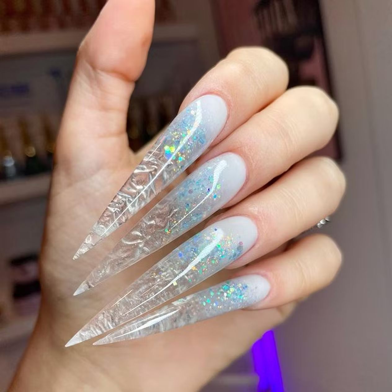 One Hand Visual Idea — Winter Stiletto Nails