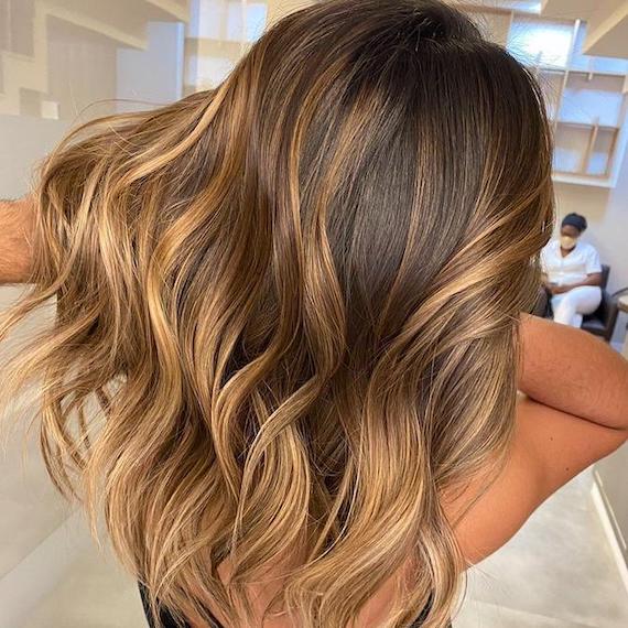 Brown Base With Caramel Balayage Highlights — Cinnamon Brown Hair