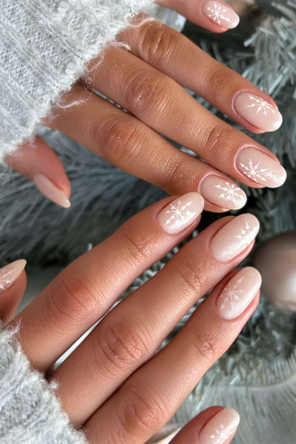 Glossy Subtle Shimmer Elegant Nude Shimmer Snowflake Nails Glossy Subtle Shimmer Elegant Nude Shimmer Snowflake Nails