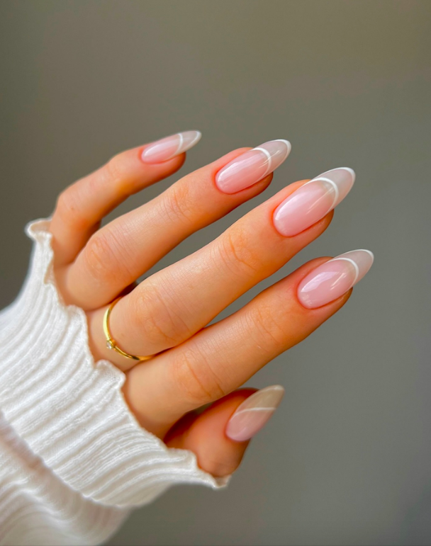 Sheer Pink Base Opaque White Tips Visual Idea — Winter French Tip Nails