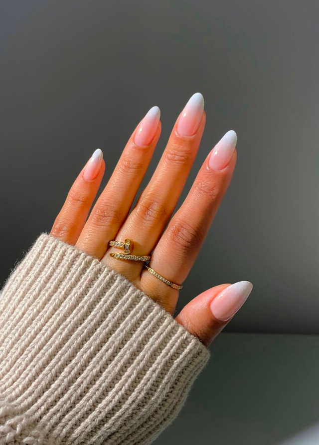 Classic Nude to White Ombre — Winter Ombre Nails