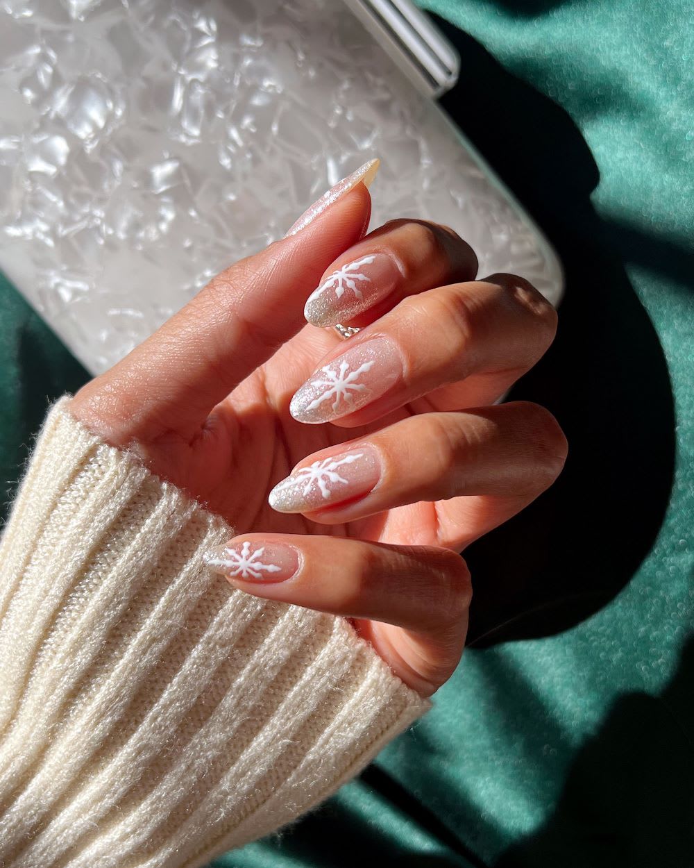 Sheer Nude Base White Art Silver Glitter Visual Idea — Winter Nail Art