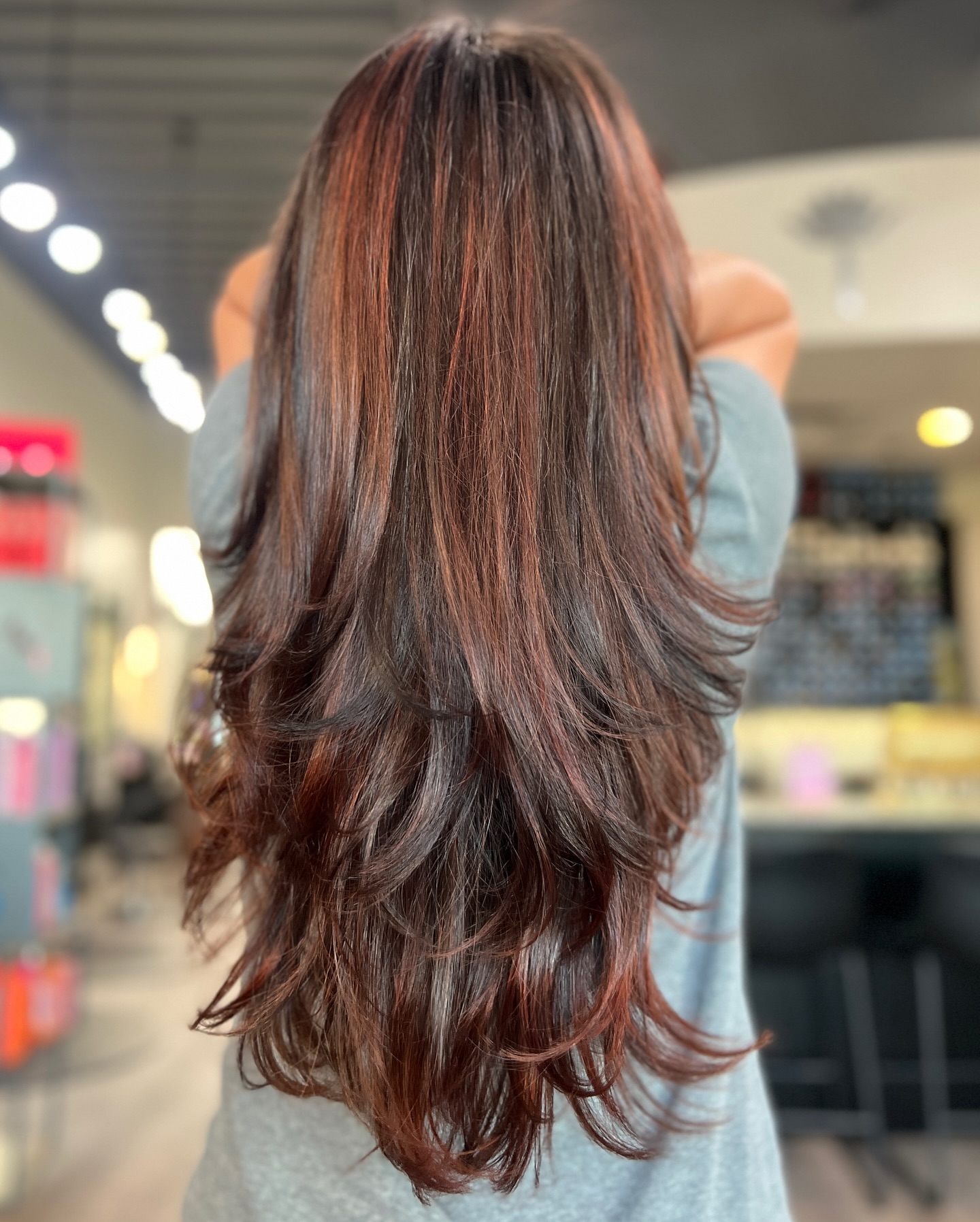 Mid-Back Visual Idea — Cherry Cola Hair Color