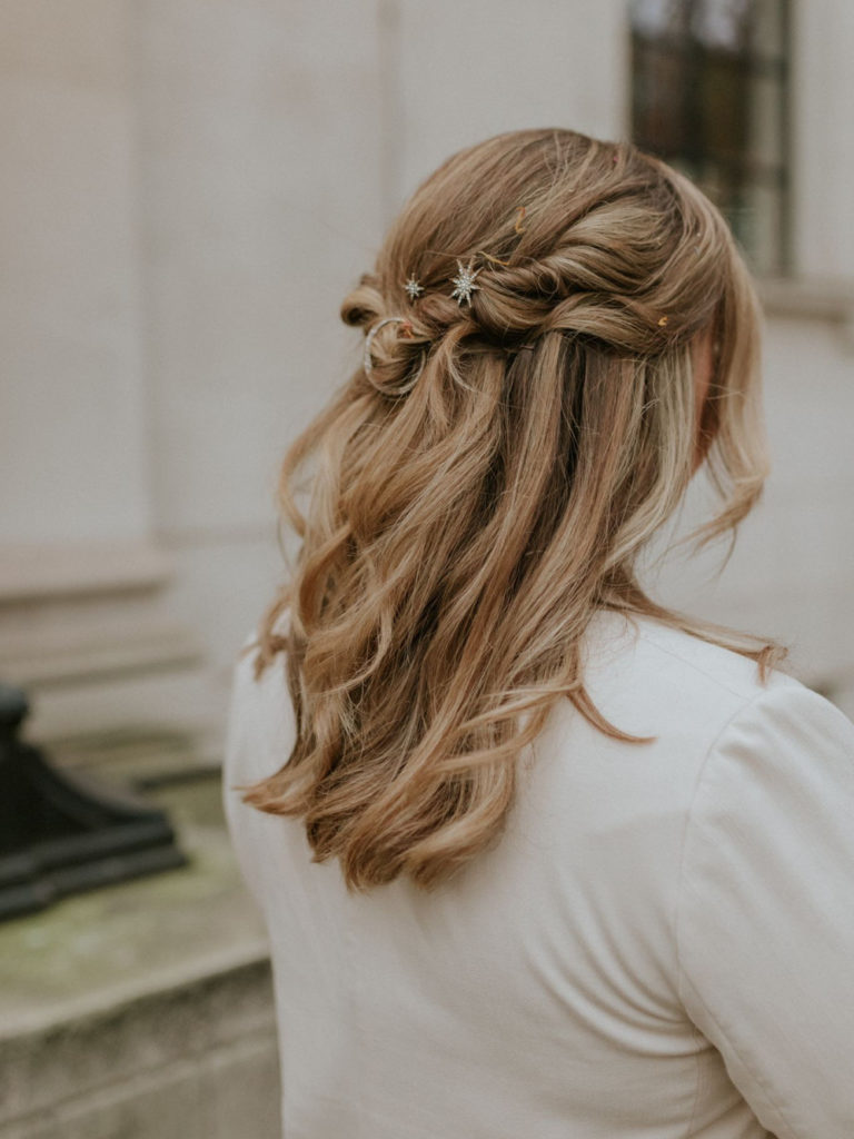 Ash Blonde Star Pins Twists — Winter Half Up Half Down Hairstyles