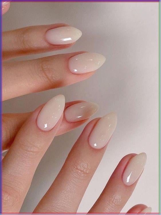 Sheer Milky White with Pink Undertone Almond — Milky White Nails