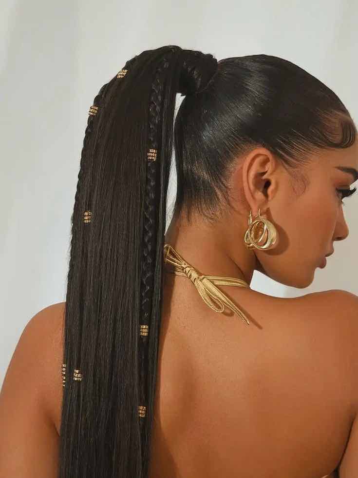 Braided Ponytail with Gold Beads — Winter Braid Colors for Black Women
