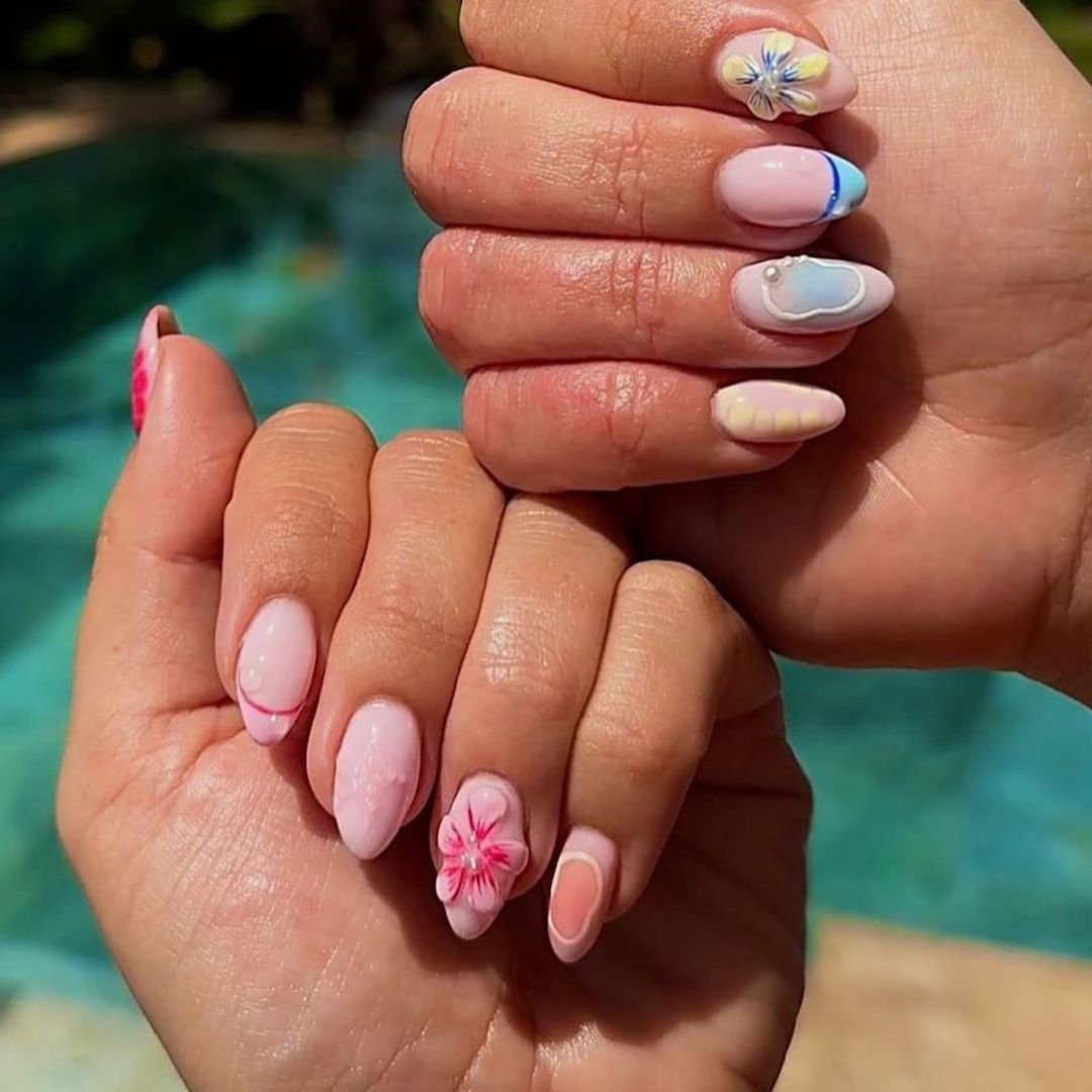 Medium Almond 3D Floral Embellishment Nails — Easy Nail Designs