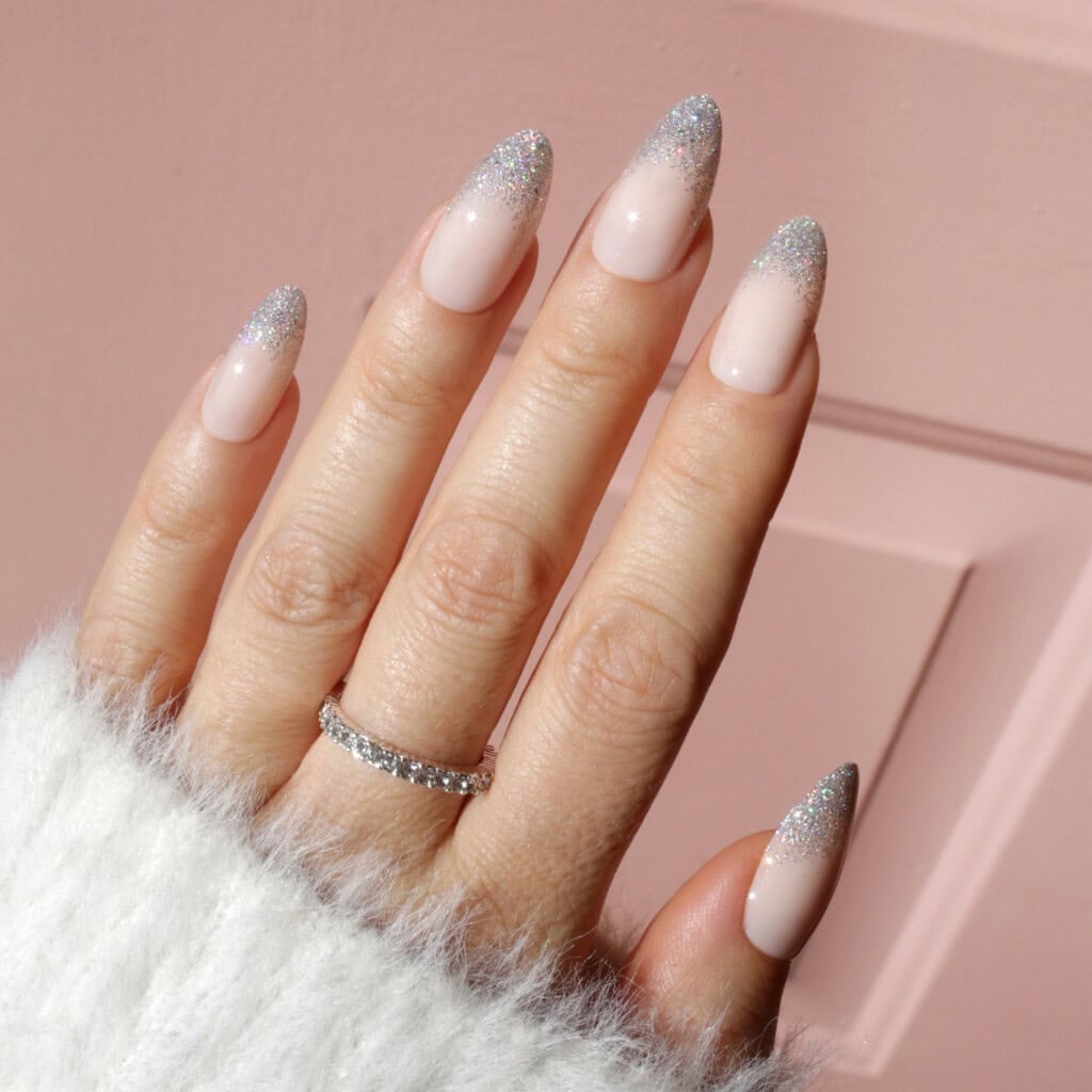 Silver Glitter French Ombre — Winter Ombre Nails