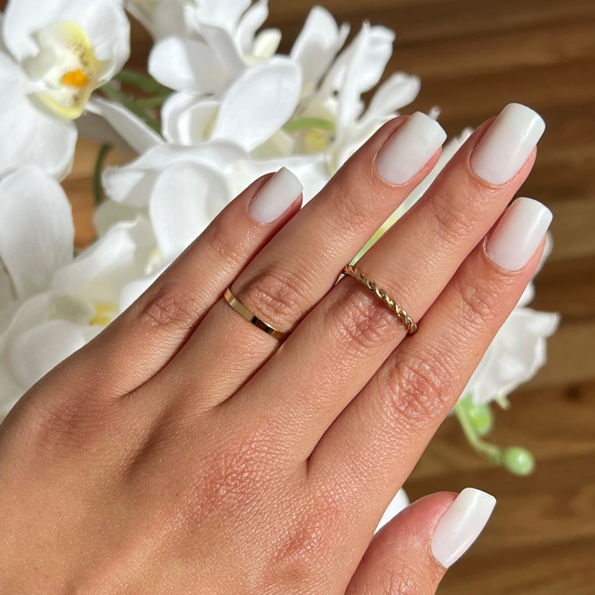 Two Hands Milky Pale Pinkish-White Almond Duo — Milky White Nails