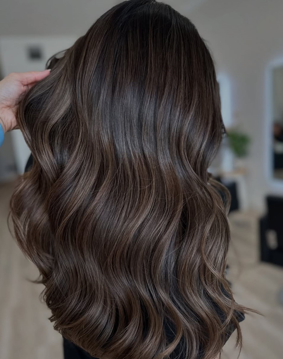 Layers Deep Brown With Ash Blonde Highlights Layers Deep Brown With Ash Blonde Highlights — Mushroom Brown Hair