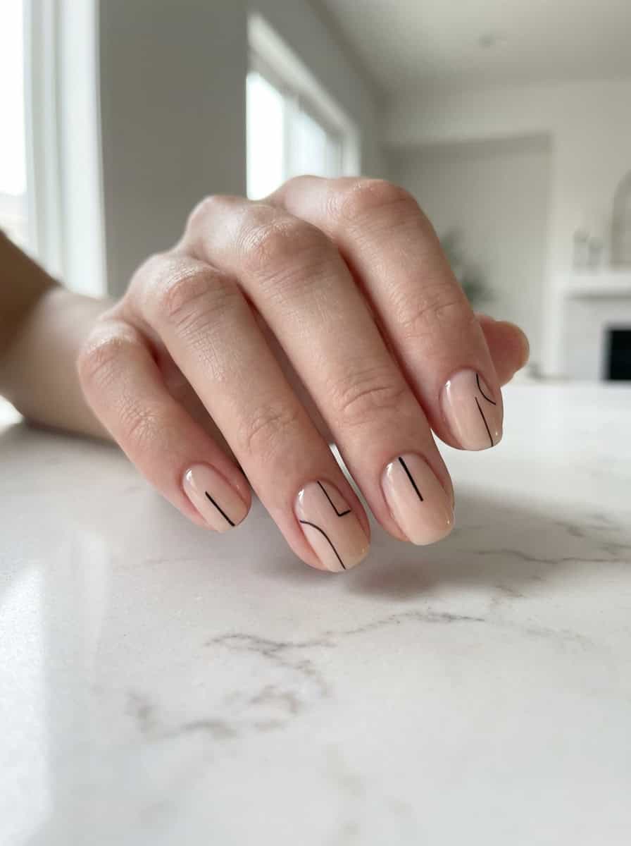 Thin Black Abstract Lines Visual Idea Thin Black Abstract Lines Visual Idea — Short Nail Designs